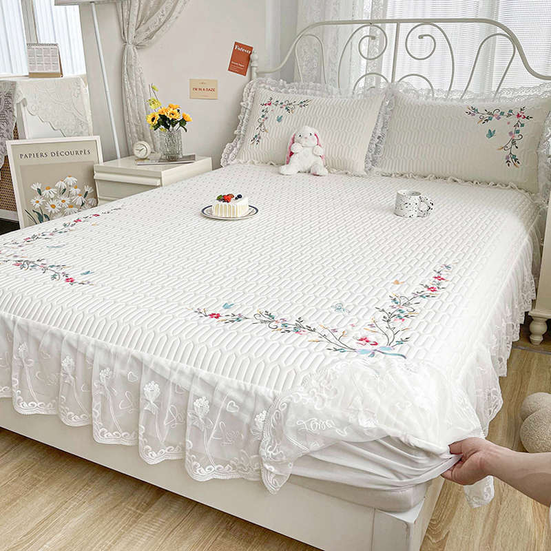 乳胶席防a花边高端带夏季丝冰三件套包加厚罩笠V类公主裙边全床