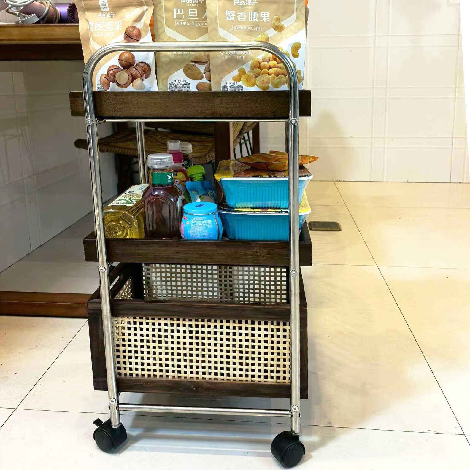 DIY不锈钢带轮小推车客厅北欧ins中古可移动沙发边茶几收纳置物架