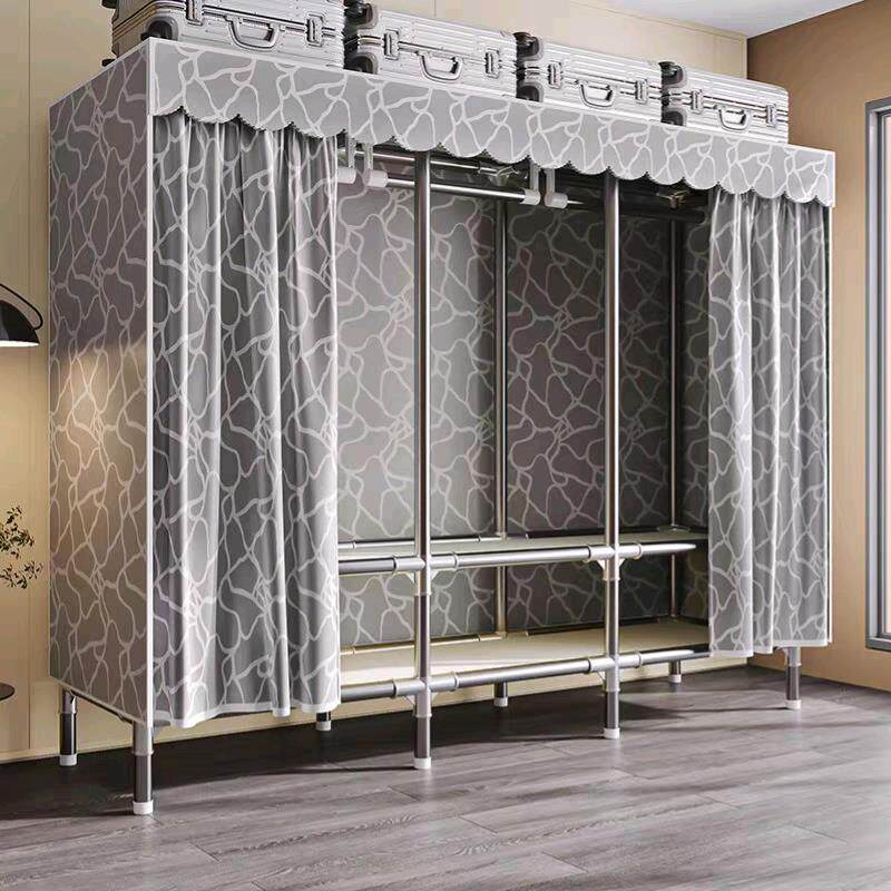 出租房不锈钢卧室家用全钢架26mm加粗加厚钢管衣柜合金钢结头衣橱