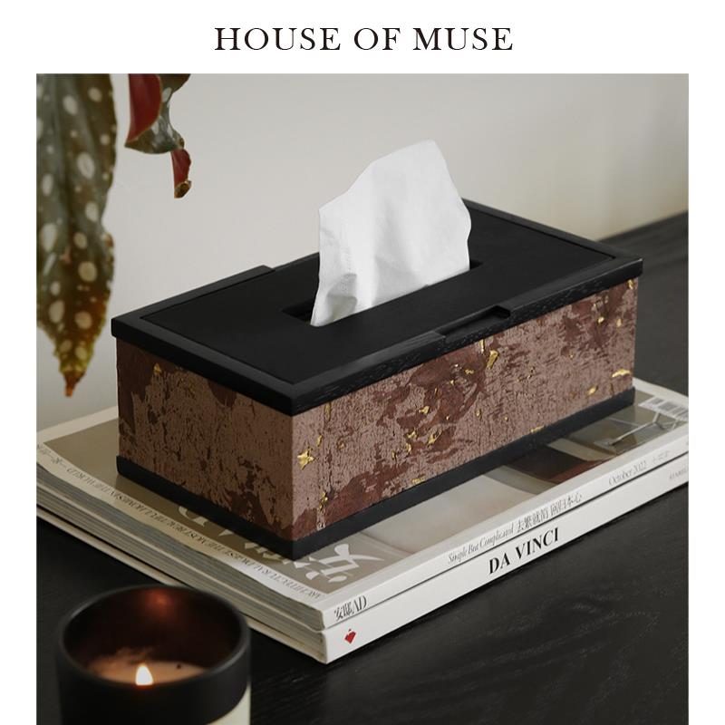 缪斯家 刻月之迹 中古风抽纸盒客厅高档轻奢桌面纸巾盒摆件茶几