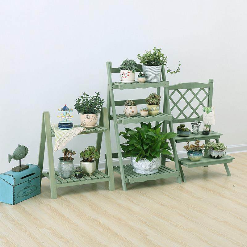 置物架包邮多层实木质折叠防腐客厅阳台室内阶梯花盆花架子多肉架
