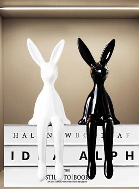 长耳兔子坐姿小摆件轻奢高档软装高级感家居客厅电视柜酒柜装饰品