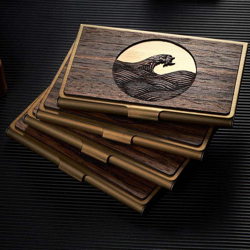 定制刻字创意木质名片盒不锈钢高档商务金属名片夹可携式男女卡包