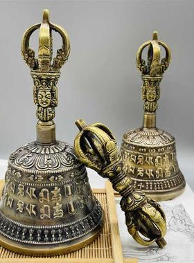 尼泊尔手工金刚铃杵法器藏传六字真言铃铛摇铃唤醒铃摆件声音清脆