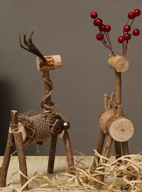 手工木制作小鹿装饰摆件s木质桌面玄关隔断家居饰品创意可爱工艺
