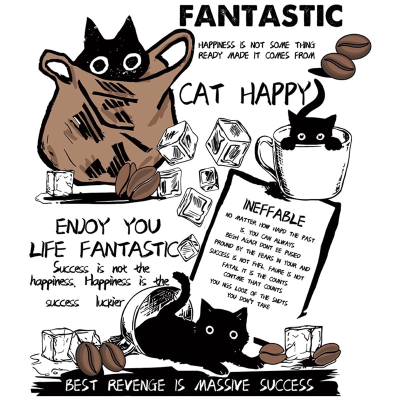 袋子黑猫白墨烫画