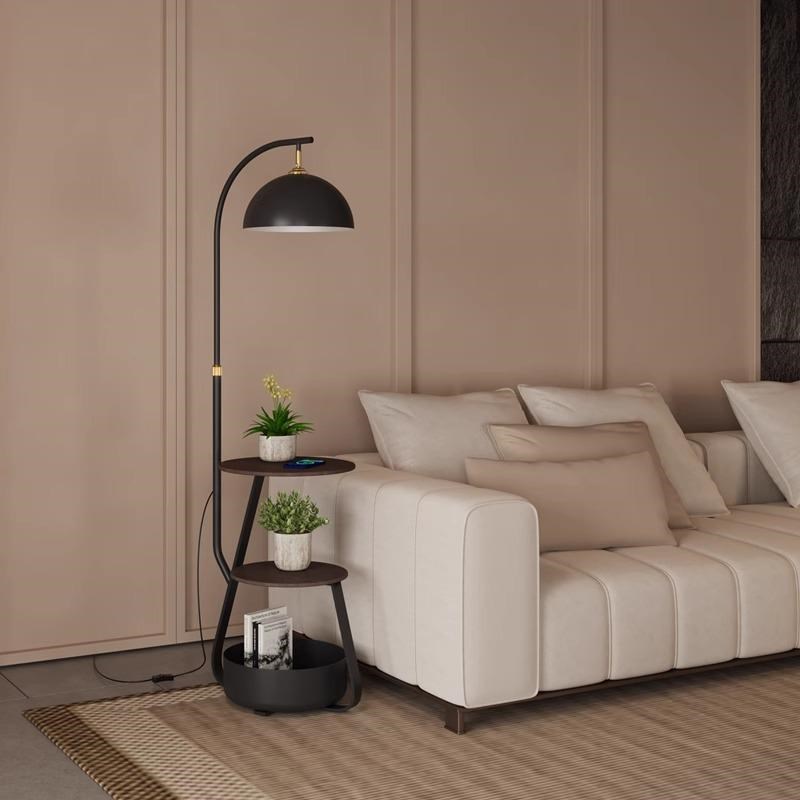 落地灯客厅沙发边奶油q风置物收纳一体茶几灯北欧卧室书房床头柜