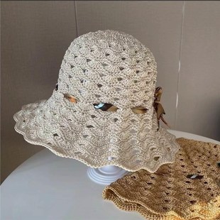 扇形花夏凉帽遮阳帽手工编织钩针材料包合股线diy手编非成品