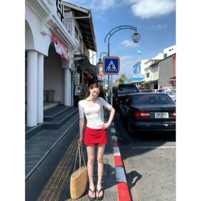 AshySnow明艳显白红色裙