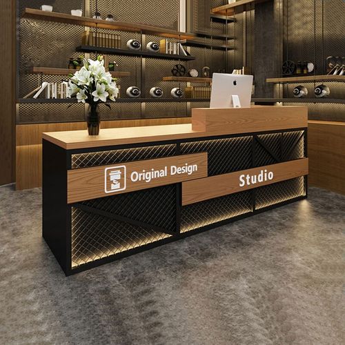 酒吧吧台收银台柜台铁艺复古工业风定制接待台商用转角吧台收银台