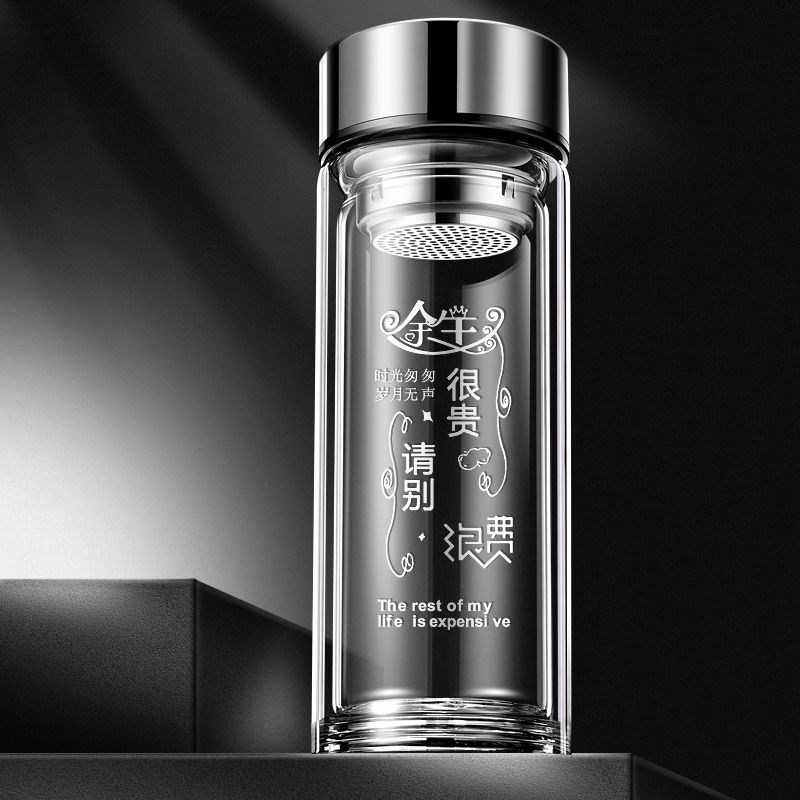 双层大容量玻璃杯隔热水杯茶杯车载喝水男透明家用加厚1000ml防爆