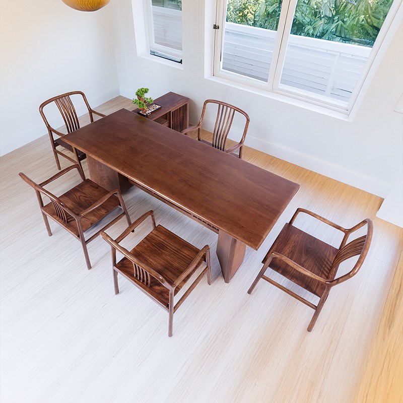 新中式住宅家具现代原木茶桌办公室泡茶台组合大板实木茶桌茶水柜