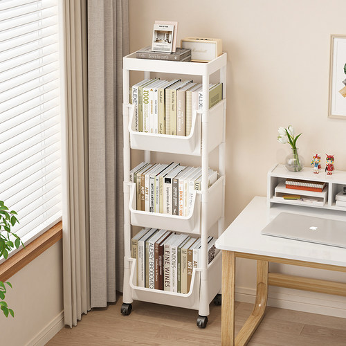 书架落地置物架多层小推车收纳储物柜子一L体靠墙移动简易家用书