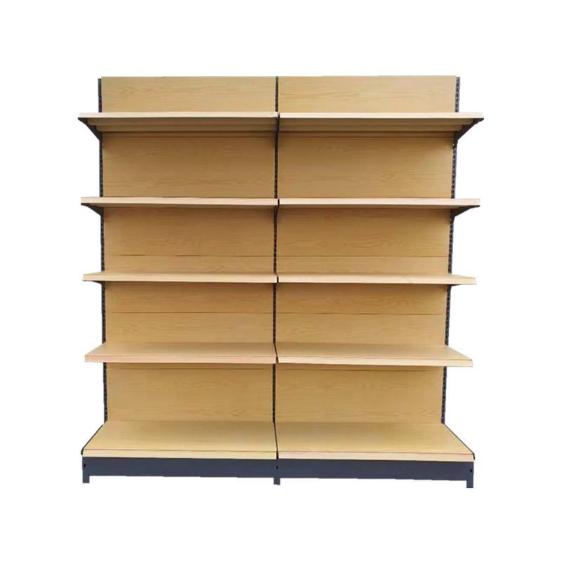 加厚木纹超市货架展示架便利店单面靠墙零食玩具文具双面置物架子