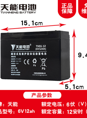 天能6V12安童车电动玩具车蓄电池四轮遥控车6伏10ah电瓶3FM10/20H