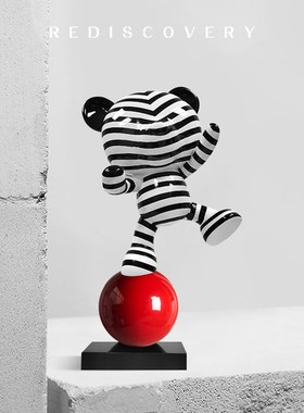 电镀银条纹熊卡通摆件杂技熊客厅样板房间电视柜橱窗创意装饰品