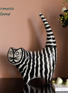 HERMOSO 条纹猫咪陶瓷摆件家居饰品客厅桌面酒柜装饰动物乔迁新居
