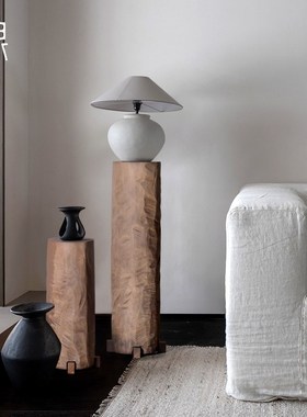 侘寂风实木墩子底座柱子民宿酒店样板间玄关中式复古木雕花架摆件