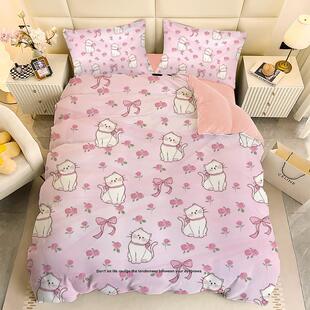 加厚水晶绒拼花四件套 富莺卡通寝具 保暖珊瑚绒女生寝室寝具