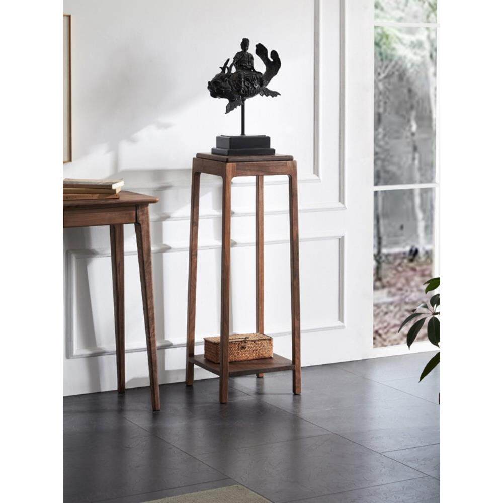 北美黑胡桃实木花架子客厅置物家用新中式花几多层盆景栽轻奢落地