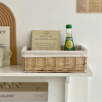 ins风柳编桌面收纳盒长方形大容量编织置物篮柜子杂物整理收纳筐