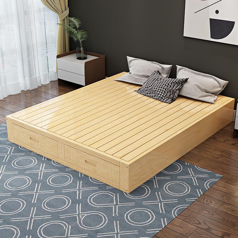 实木榻榻米床架现代简约双人床出租民宿床硬板地台床高箱落地矮床