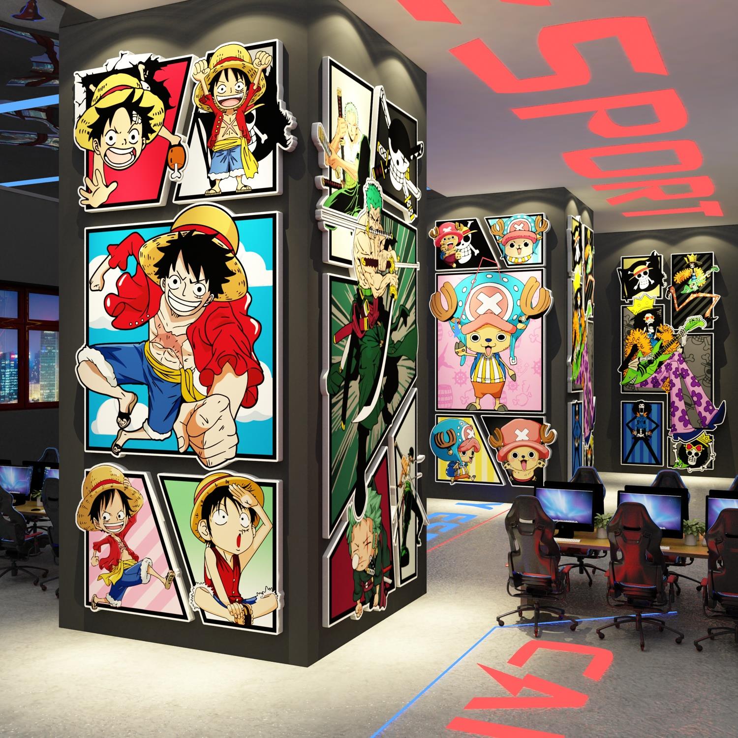 电竞房间布置网吧酒店游戏墙面贴纸装饰动漫海报海贼王3d立体挂画