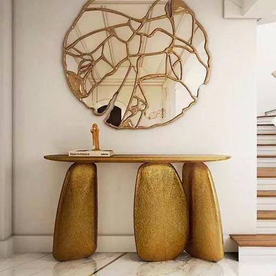 意式轻奢实木玄关台现代高级感创意家用入户靠墙不规则金色条案桌