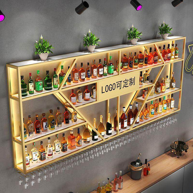 吧台展示柜一体酒柜墙上壁挂式酒吧酒架壁挂式酒柜挂壁铁艺摆件