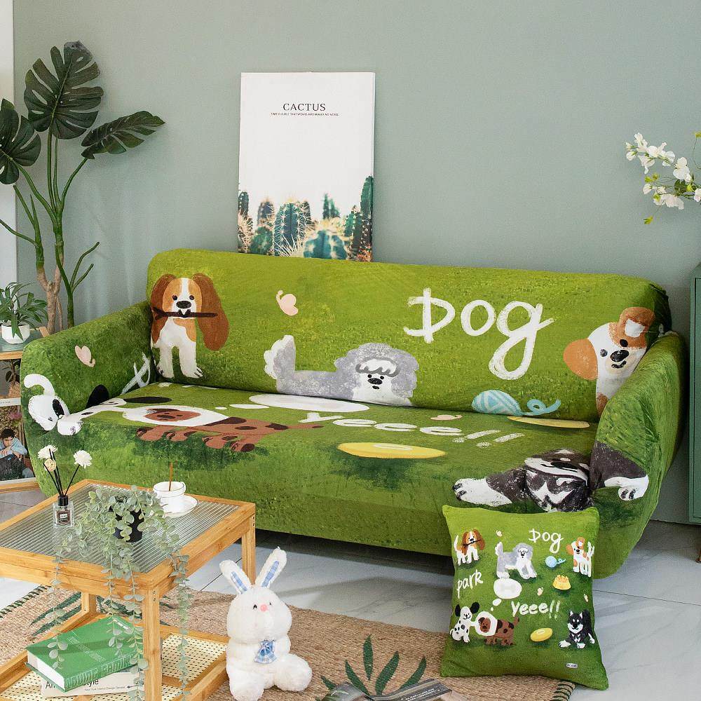 ins小清新手绘狗狗沙发套现代简约弹力全包防尘罩客厅单双人盖布,居家布艺,沙发套,淘宝优惠券,粉丝福利购,淘宝优惠卷