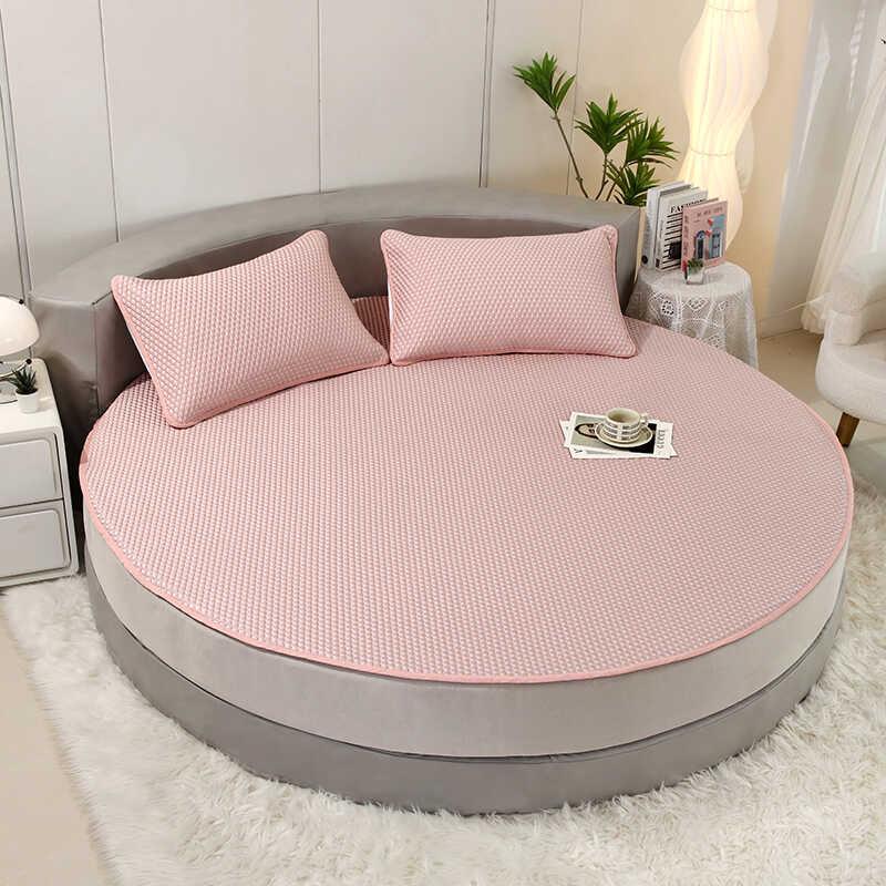 夏季全凉感圆床冰丝凉席三件套圆形床笠款空调席可水洗2米2.2床