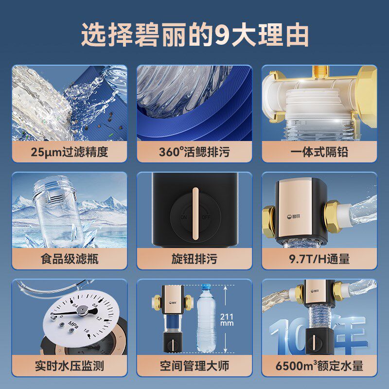 碧丽前置过滤器家用净水器全屋过滤滤水器大通量家用滤水机JC-1A