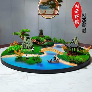 饰摆件摆芯圆桌化遥控转盘摆桌 花间摆花中灯光喷雾流水酒店餐桌装