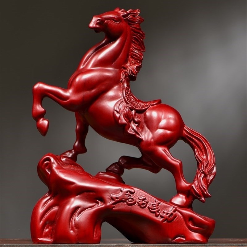 红花梨木雕生肖马摆件新中式马到成功家居客厅办公桌面装饰工艺品