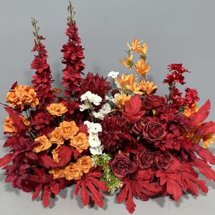 饰花花中式 婚庆红色绢花成品花艺婚礼堂地排花舞台过道装 路引