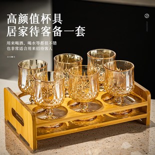 轻奢高脚杯水晶玻璃家用红酒杯洋酒杯子复古白兰地酒水杯套装