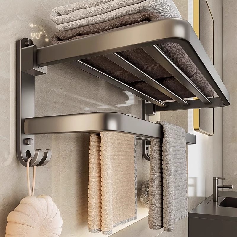 毛巾架卫生间免打孔浴巾架一体挂杆洗澡间浴室架子置物架厕所挂架
