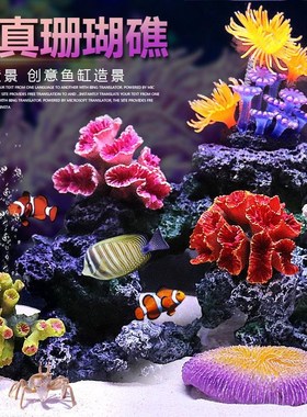 鱼缸造景生态全套鱼缸仿真珊瑚造景 水族箱海水装饰贝壳假水草珊