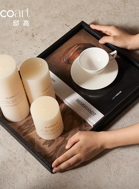 侘寂风民宿客厅大堂茶几吧台自然原木风装饰摆件香薰蜡烛组合搭配