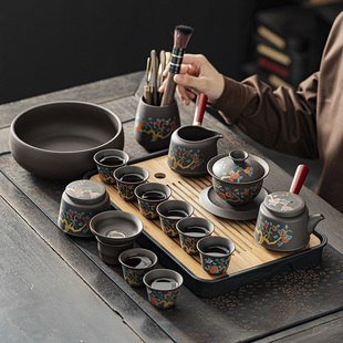 家用2024新款 紫砂茶具套装 侧把壶茶杯整套高档办公室会客泡茶送礼