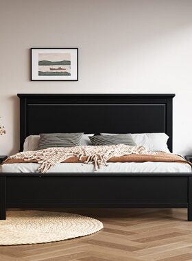 实木主卧20黑色220x高箱储物床实木床1.8米双人床新中式床大床0