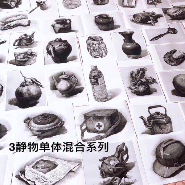 少儿创意美术素描静物单体混合系列临摹卡片60张A5尺寸