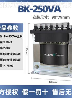 天BK-250VA正BK-250V控制变2压器30转208V110V36V24V12V6V全A铜隔