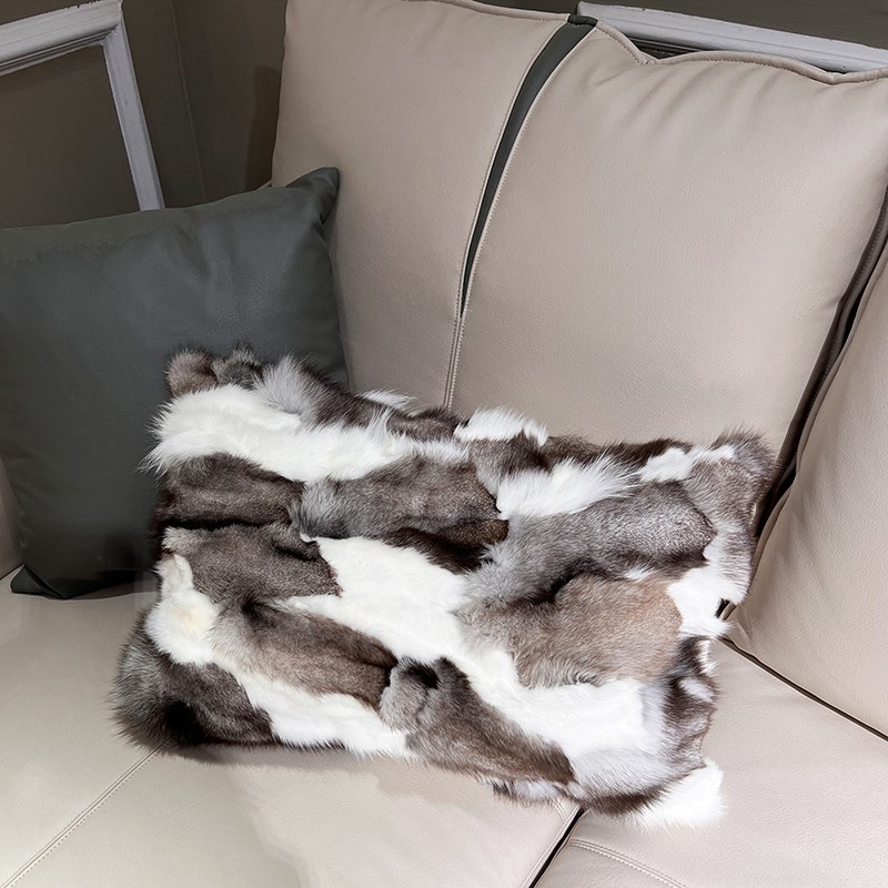 真狐狸毛抱枕皮草靠垫客厅真皮沙发腰靠枕样板间奢华靠背飘窗枕头