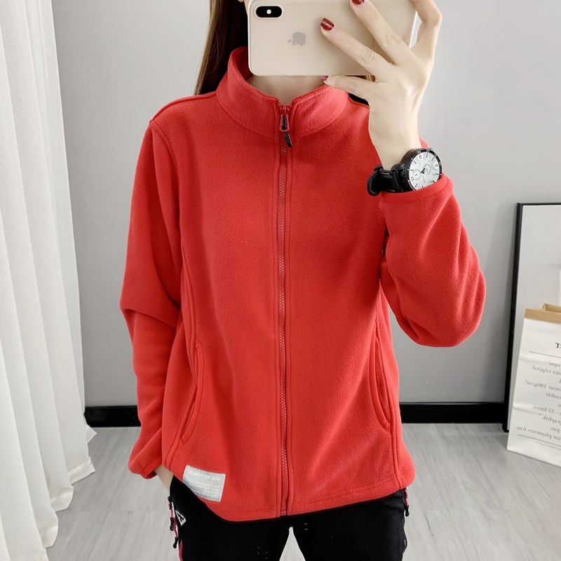 凯乐石大红色秋季加绒加厚开衫抓绒衣男女保暖外套团建工作服定制