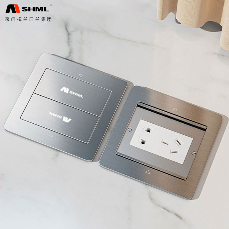 梅兰日兰地插座不锈钢防溅水隐藏式银灰色4S店地面板强电五孔插座