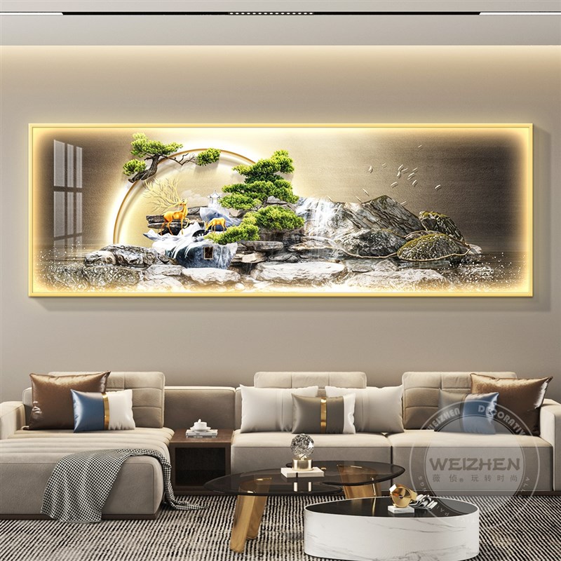 迎客松led带灯轻奢客厅装饰画沙发背景墙挂画壁画简约现代高级感