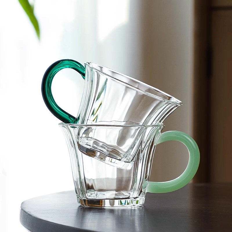 高硼硅耐热玻璃花口杯高颜值个人专用功夫小茶杯主人杯品茗杯