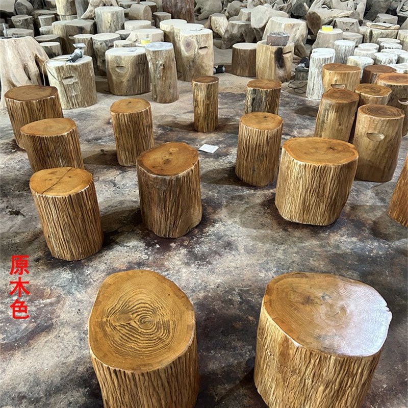 根雕凳子实木墩子原木树桩木桩底座茶几茶桌大板支架木头圆木直销