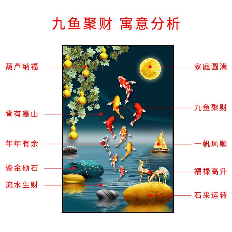 入户玄关装饰画正对门挂画九鱼图轻奢客厅玄幻画走廊过道尽头壁画
